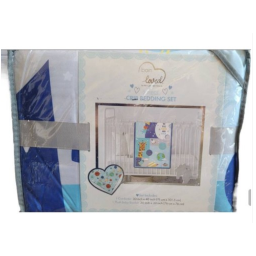 Born Loved 2 Piece Crib Bedding Set Blue NWT 1 Comforter 1 Plush Baby Blanket