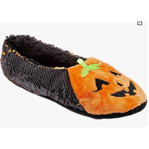 Hyde and Eek! Women's Halloween Faux Fur Pull-On Slipper Socks with Grippers - Pumpkin