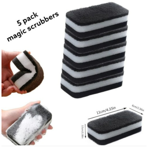 Kitchen Dishwashing Cleaning Sponges High Density Scouring Pad Household Cleaning Tools (Color black : 5 X Square)