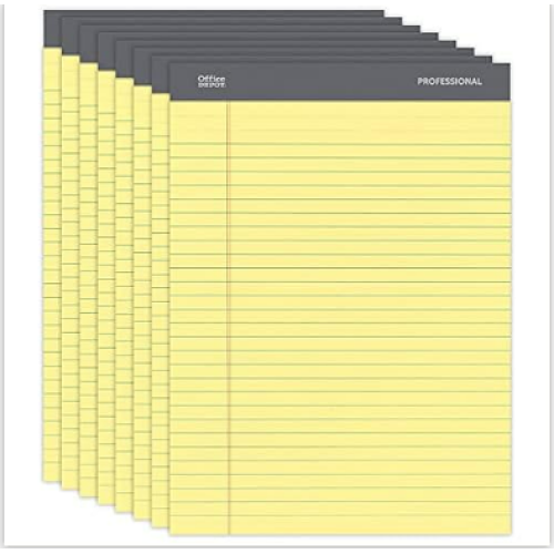 Office Depot Professional Legal Pad, 8 1/2in. x 11 3/4in., Legal Ruled, 50 Sheets Per Pad, Canary, Pack Of 8 Pads