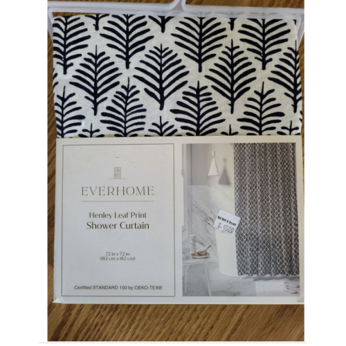 Everhome Henley Leaf Print Pattern Navy Blue & White Shower Curtain 72” x 72”