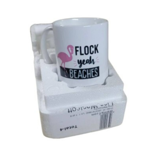 Flock Yeah Beaches 11 Ounce White Ceramic Tea Cup Flamingo Mug Flamingo Gift Funny Pun Mug, M558