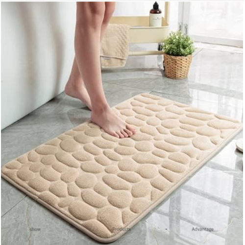 Cobblestone Embossed Bathroom Bath Mat Non-Slip Carpets in Wash Basin Bathtub Side Floor Rug Shower Room Doormat Memory Foam Pad for Bathroom Machine Washable Bath Rugs (Khaki, 50x80cm/20*31inch)