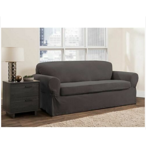 SmartFit Stretch Loveseat Slipcover - 2 Piece, Gray, Sure Fit Cover Zenna Home