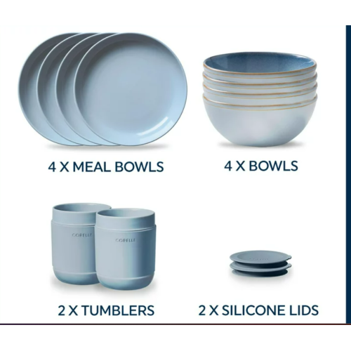 Corelle Stoneware 12-pc Dinnerware Set, Nordic Blue, Solid and Reactive Glazes, Service for 4