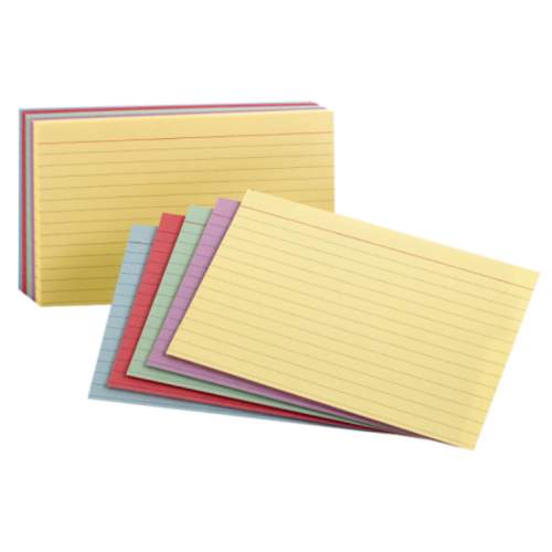 Ruled Color Index Cards, 4" x 6", Assorted Colors, 100 Per Pack