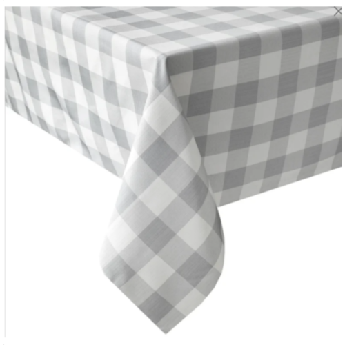 Laura Ashley Classic Gray White Plaid Check Tablecloth 60" X 120" Oblong