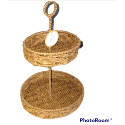 2 Tiered Wicker Tray | Natural Hand Woven