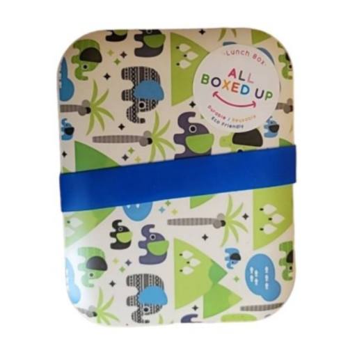 All Boxed Up Eco Friendly Lunch Box - Blue/Green Elephants Sahara Desert