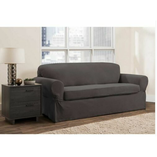 Zenna Home SmartFit Stretch Loveseat Slipcover - 2 Piece, Gray, Sure Fit Cover