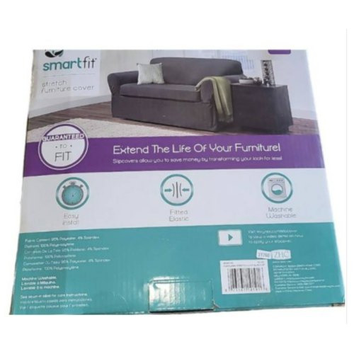 Zenna Home SmartFit Stretch Loveseat Slipcover - 2 Piece, Gray, Sure Fit Cover