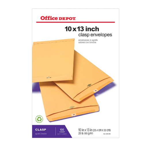 Office Depot® Brand 10" x 13" Manila Envelopes, Clasp Closure 100 count