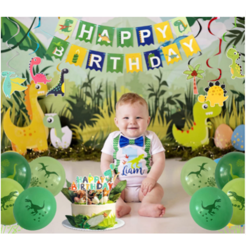 YBST Dinosaur Birthday Party Supplies, 104 Pcs Supplies Set for Boys and Girls, Include Balloons, Banner, Tablecloth, Stickers, Hanging Swirls, Aluminum Film Cake Topper Cupcake Toppers