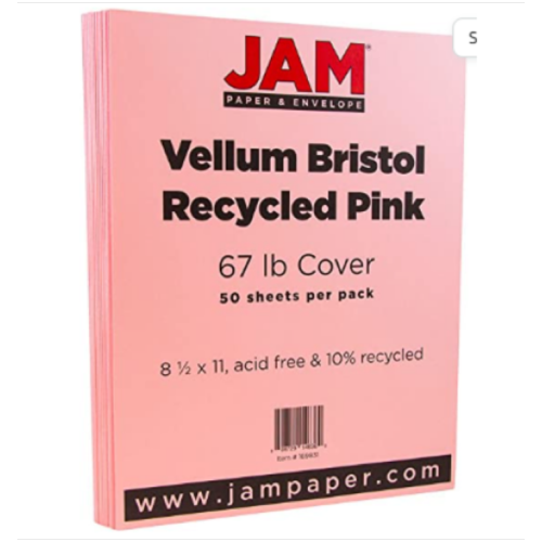 JAM PAPER Vellum Bristol 67lb Cover 50 Sheets Pink