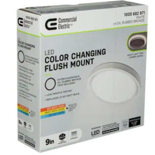 Commercial Electric 9" Color Selectable LED Flush Mount w/ Night Light Feature