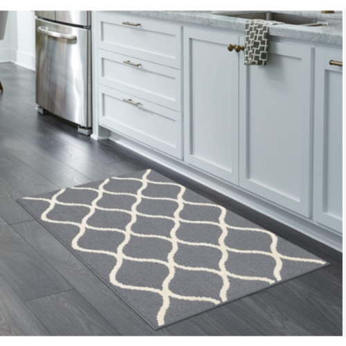 Maples Rugs Rebecca Contemporary Kitchen Rugs Non Skid Accent Area Carpet [Made in USA], 20''x 34'' Grey/White