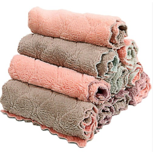 10Pack Kitchen Cloth Dish Towels,Super Absorbent Coral Velvet Dishtowels,Nonstick Oil Washable Fast Drying,Double-Sided