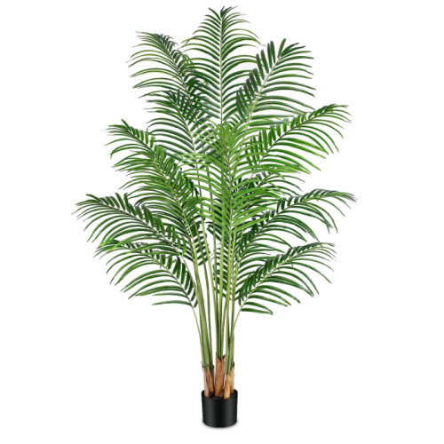  Artificial Palm Tree 5ft Tall Fake Palm Tree Indoor Decor with 18 Trunks and Real Bark Design Faux Tropical Areca Palm Silk Floor Plant in Pot for Home Office Living Room Bedroom Decor 1pcs