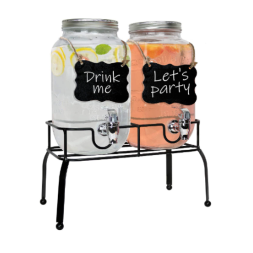 Estilo Glass Drink Dispensers for Parties - Set of 2-1 Gallon Glass Drink Dispensers with Stand