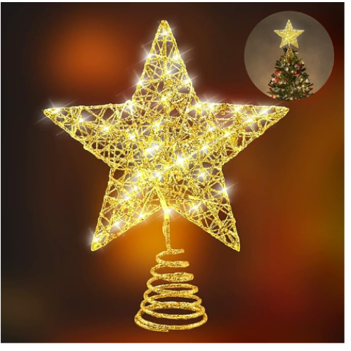 Christmas Star Tree Topper Gold with LED Lights