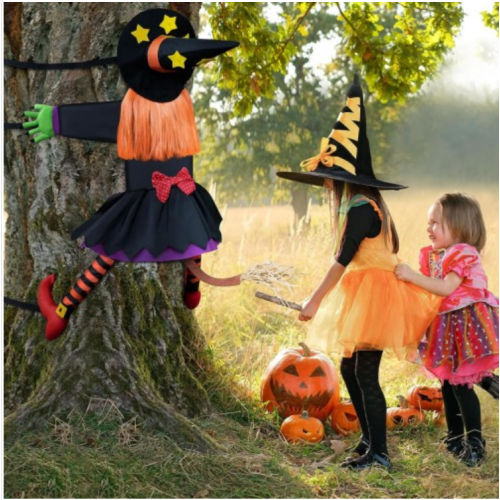 AYOGU Classic Crashing Witch, Hanging Halloween Decor Crashed Witch Outdoor Halloween Decorations