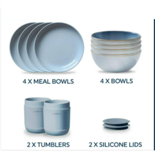 Corelle Stoneware 12-pc Dinnerware Set, Nordic Blue, Solid and Reactive Glazes, Service for 4