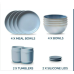 Corelle Stoneware 12-pc Dinnerware Set, Nordic Blue, Solid and Reactive Glazes, Service for 4