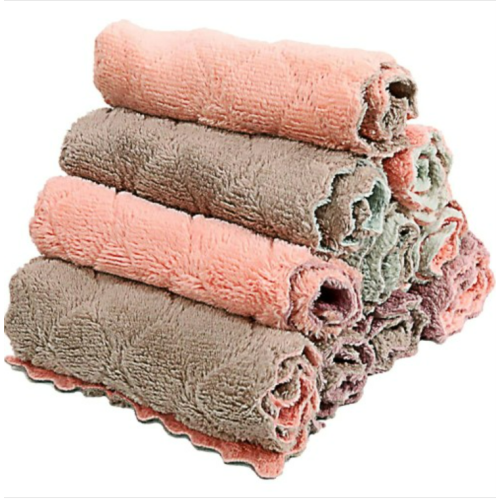 10Pack Kitchen Cloth Dish Towels,Super Absorbent Coral Velvet Dishtowels,Nonstick Oil Washable Fast Drying,Double-Sided