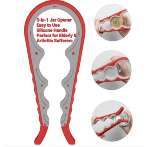 Handy Housewares 4-in-1 Multi-Size Easy Grip Jar Lid Gripper / Bottle Top Opener - Great for Seniors or Arthritic Hands (1 Pack, Orange)