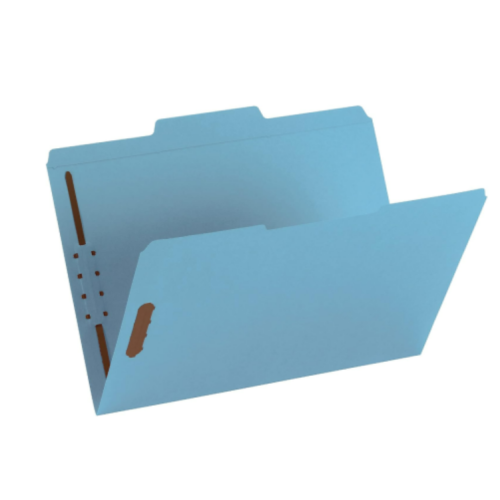 Fastener File Folder, 2 Fasteners, Reinforced 1/3-Cut Tab, Letter Size, Blue, 50 per Box