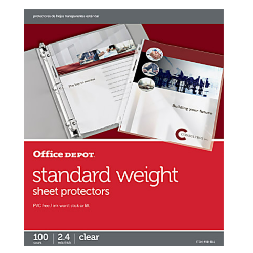 Office Depot® Brand Standard Weight Sheet Protectors, 8-1/2" x 11", Clear, Box Of 100