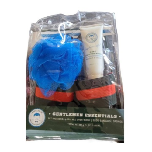 GENTLEMEN ESSENTIALS 4 IN 1 ALL OVER WASH SLIDE SANDALS SPONGE 4 OZ SET