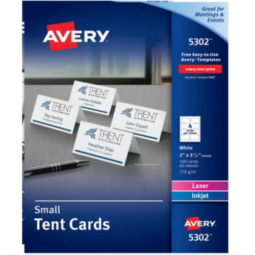 Avery Printable Small Tent Cards, 2" x 3.5", Two-Sided Printing, Matte White