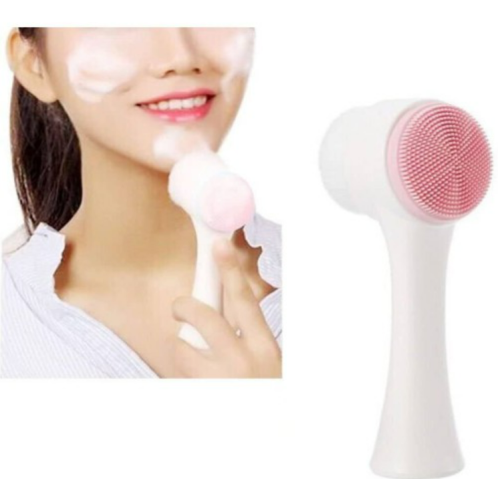 Brife Double Sided Facial Brush Manual Face Cleansing Brush Superfine Synthetic Hair Brush Handheld Silicon Brush (Pink)