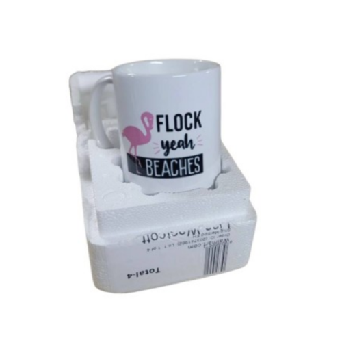 Flock Yeah Beaches 11 Ounce White Ceramic Tea Cup Flamingo Mug Flamingo Gift Funny Pun Mug, M558