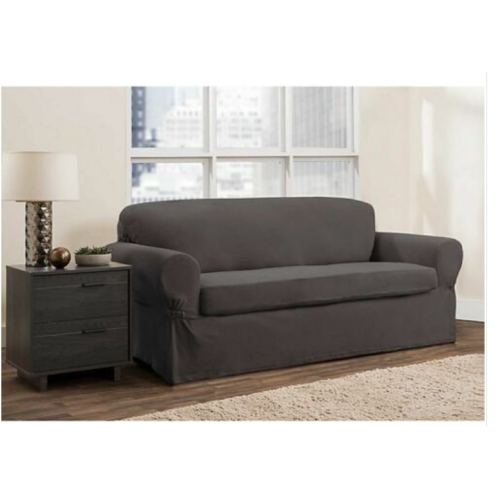 SmartFit Stretch Loveseat Slipcover - 2 Piece, Gray, Sure Fit Cover Zenna Home