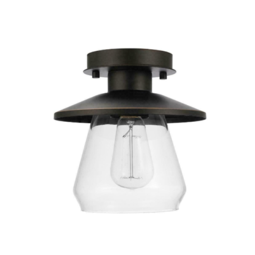 Hampton Bay 1-Light Oil Rubbed Bronze and Glass Vintage Semi-Flush Mount