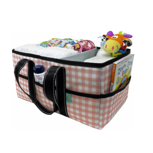 Early Hugs Diaper Caddy, Nursery Storage Organizer, Baby Gift Bag, Black & White Plaid