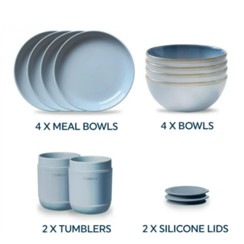 Corelle Stoneware 12-pc Dinnerware Set, Nordic Blue, Solid and Reactive Glazes, Service for 4