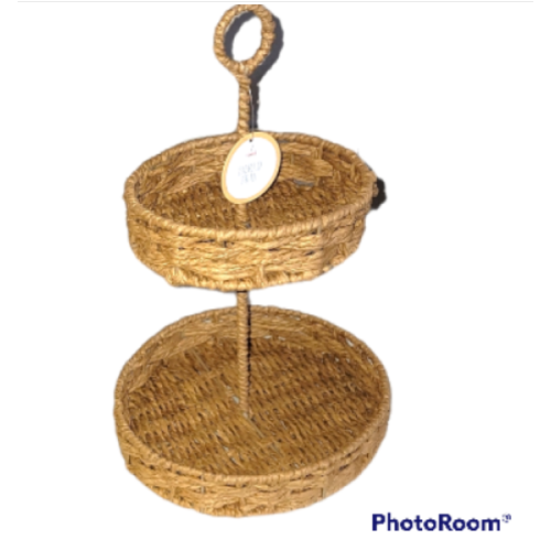 2 Tiered Wicker Tray | Natural Hand Woven
