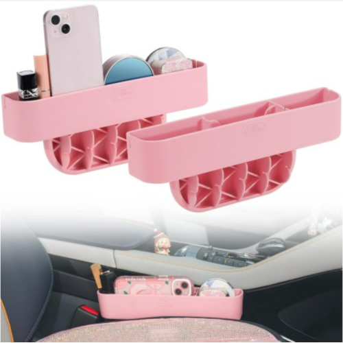 JOYTUTUS 2 Pack Car Pink Gap Filler Organizer,Silicone Console Storage Box for Car Front Seat, with Strong Stability, Universal Fit Cute Car Accessories