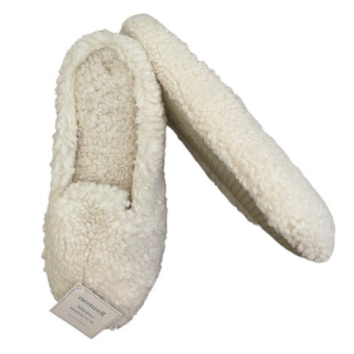 Nestwell Small Cozy Teddy Sherpa Mule Women's Slippers in Ivory