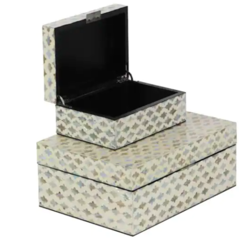 Cream Mother of Pearl Coastal Decorative Box (Set of 2)