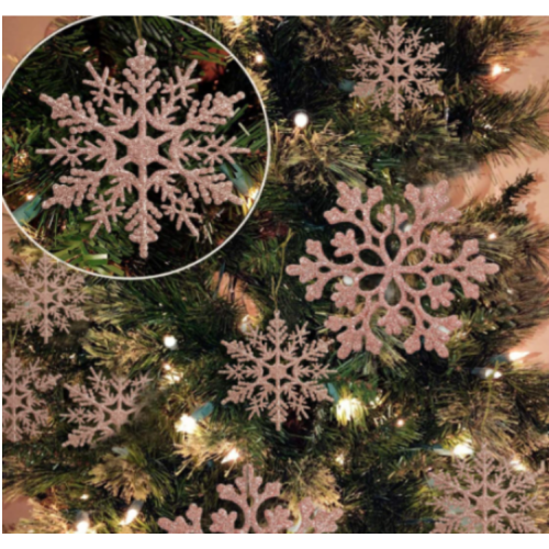 30 pcs Christmas Rose Gold Snowflake Ornaments Plastic Glitter Snow Flakes Ornaments for Winter Christmas Tree 