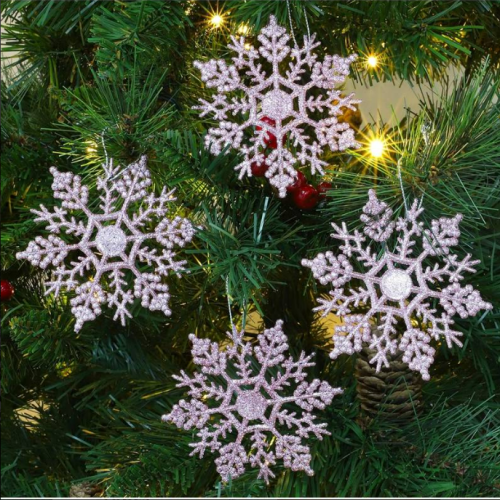 30 pcs Christmas Rose Gold Snowflake Ornaments Plastic Glitter Snow Flakes Ornaments for Winter Christmas Tree 