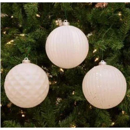 White Textured Ball Ornaments 18 pcs