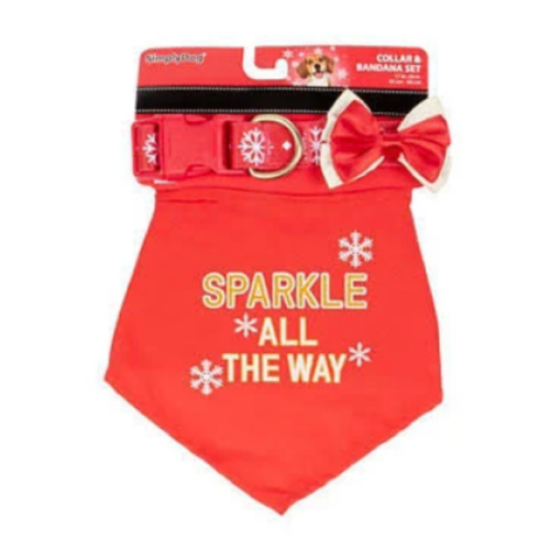 Pet Sparkle All The Way" Red Bandana & Collar Set