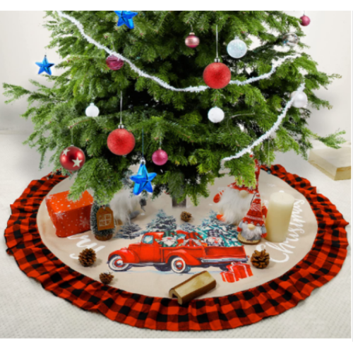 48 Inch Christmas Tree Skirt Red & Black Buffalo Plaid Edge Burlap Tree Skirt Gnome Red Truck Merry Christmas Base Cover Christmas Tree Mat for Party Home New Year Holiday Christmas Tree Decorations