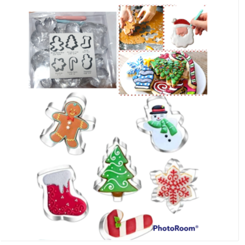 Christmas Cookie Cutter Set, 6 Piece Cookie Cutters Include；Christmas Tree, Snowman, Candy Cane, Gingerbread Man, Snowflake, Socks