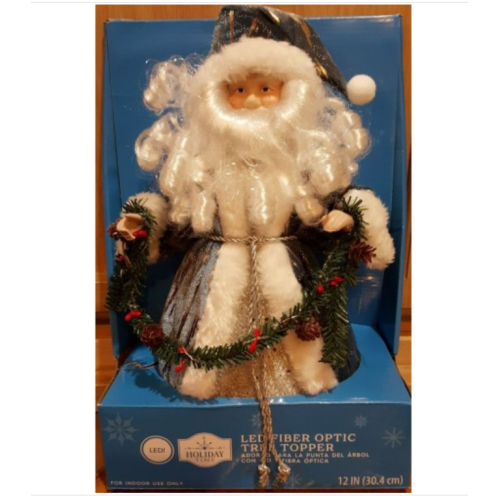 12in L.E.D Fiber Optic Tree Topper Santa by Holiday Time and Mini Cristmas Tree